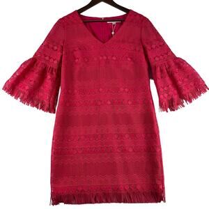 Trina Turke Red Lace Dress SZ 8 Lined V-Neck 3/4 Length Sleeve NWT💗 MSRP $348
